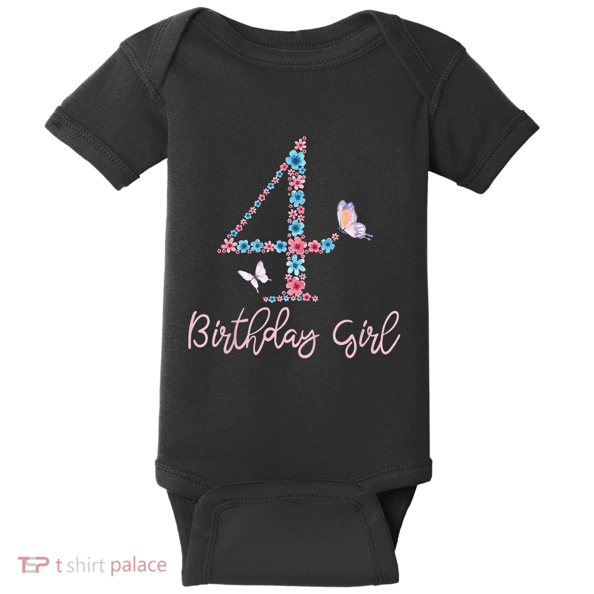 Kids Floral 4th Birthday Butterfly For Baby Bodysuit