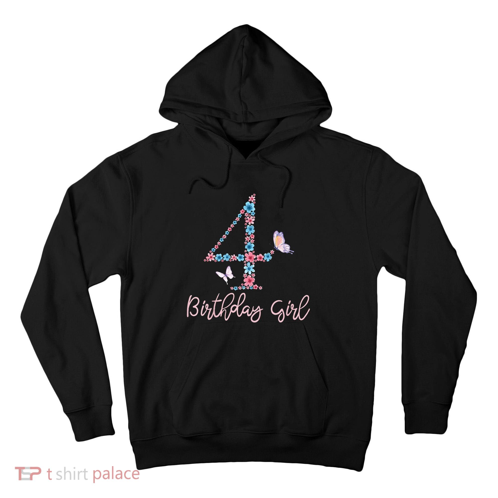 Kids Floral 4th Birthday Butterfly For Tall Hoodie
