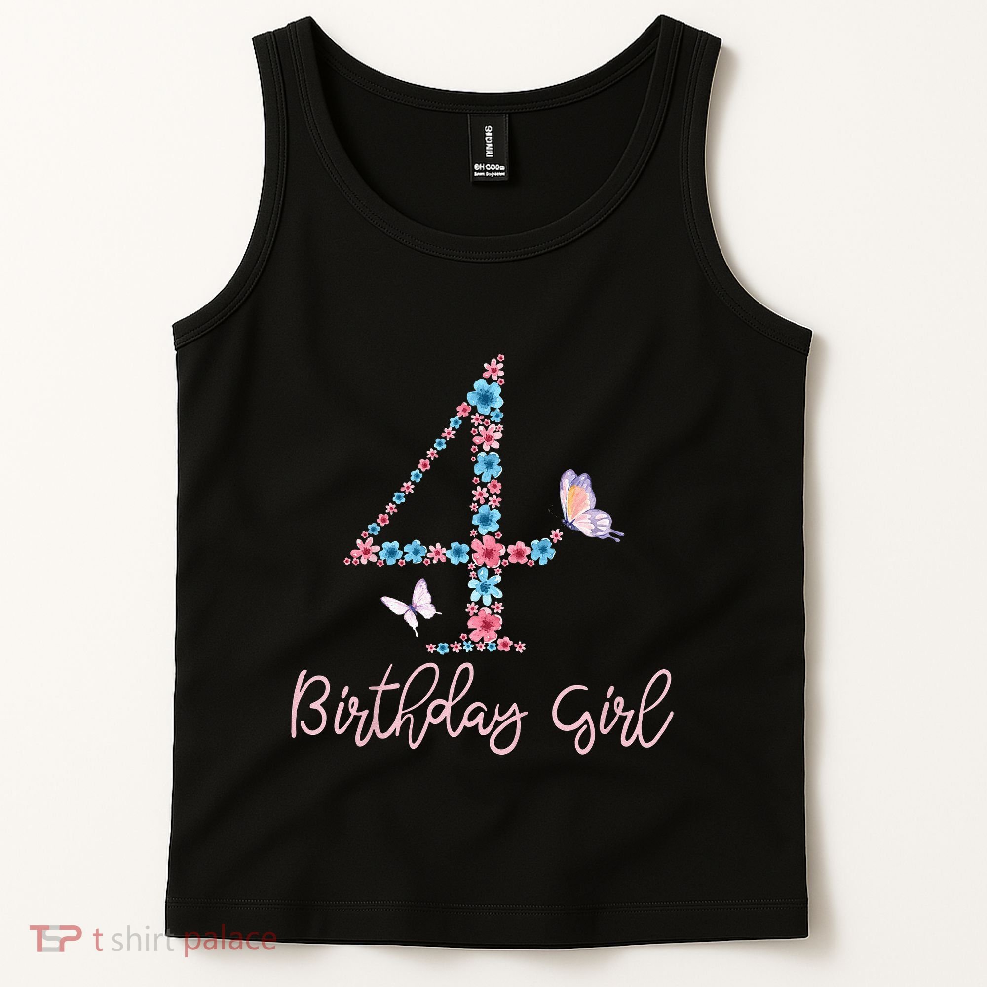 Kids Floral 4th Birthday Butterfly For Tank Top