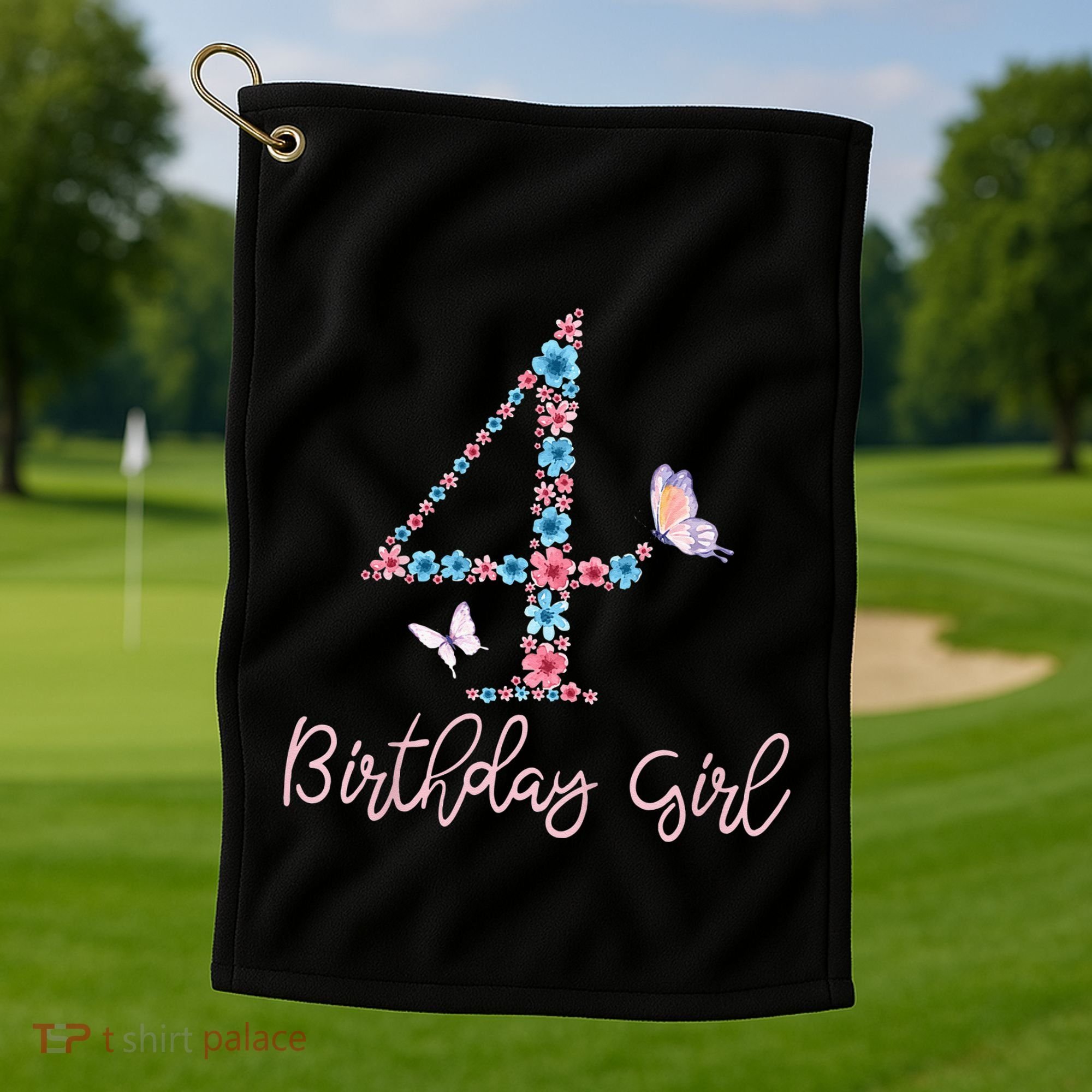 Kids Floral 4th Birthday Butterfly For Golf Towel