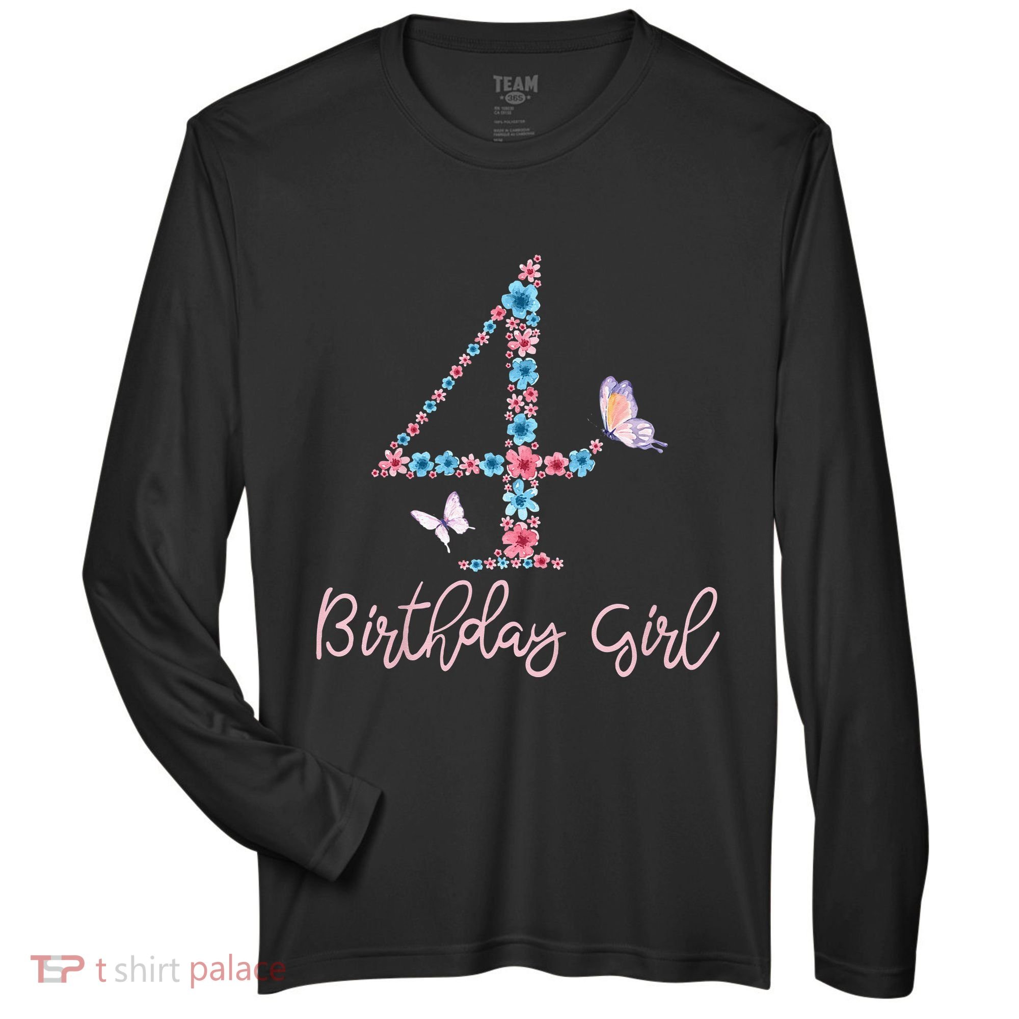 Kids Floral 4th Birthday Butterfly For Zone Performance Long-Sleeve T-Shirt