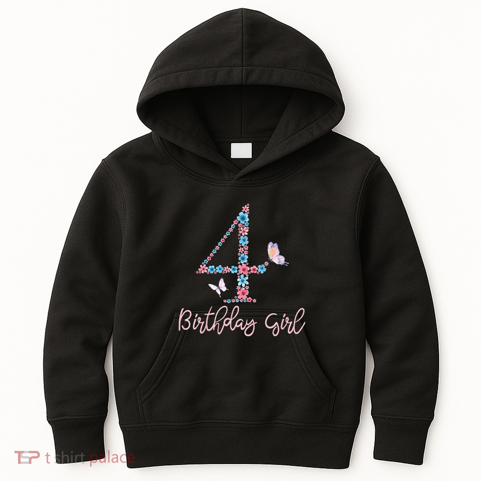 Kids Floral 4th Birthday Butterfly For Kids Hoodie