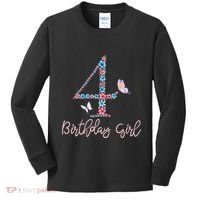 Kids Floral 4th Birthday Butterfly For Kids Long Sleeve Shirt thumb 0