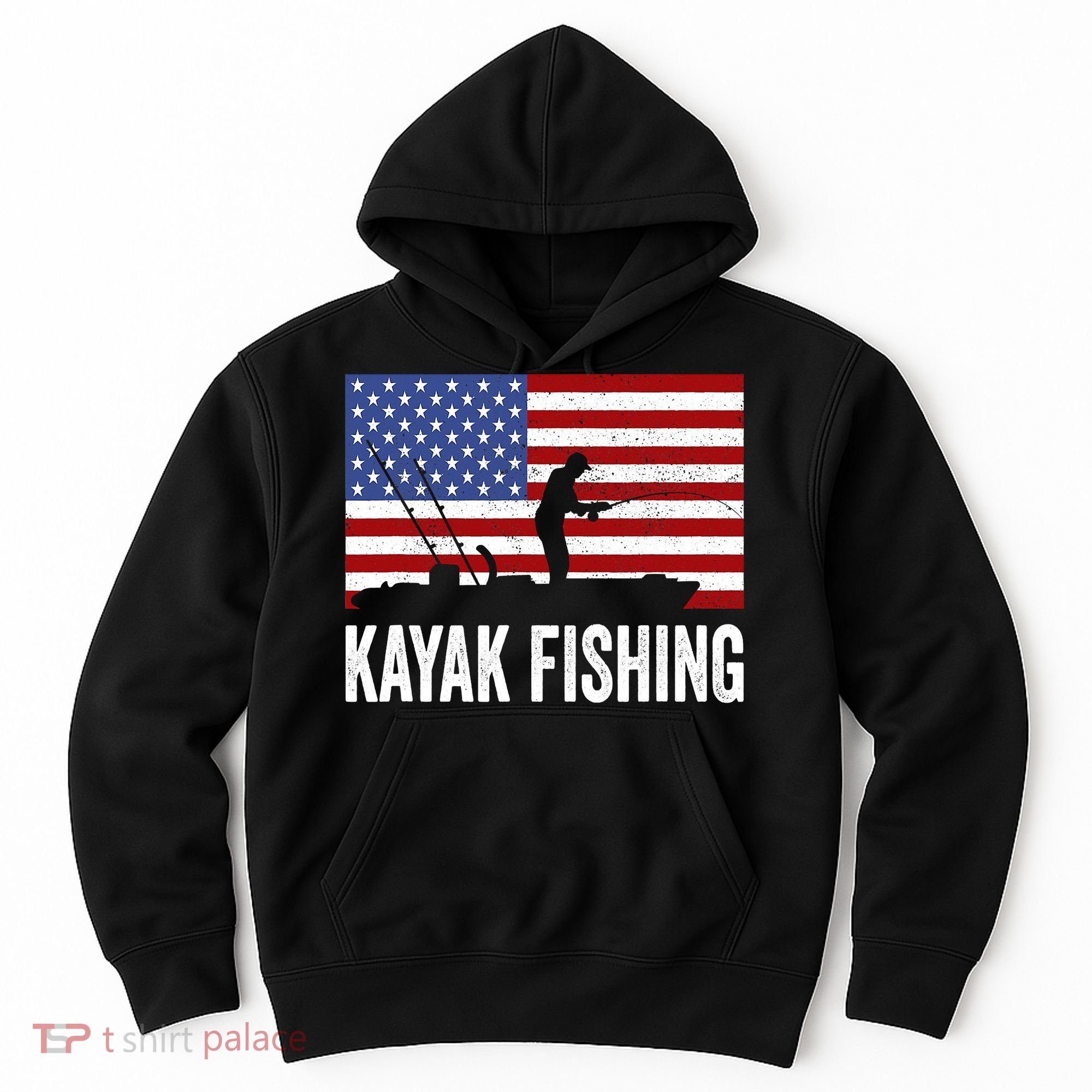 Kayaking Funny American Flag Angler Kayak Fishing Hoodie