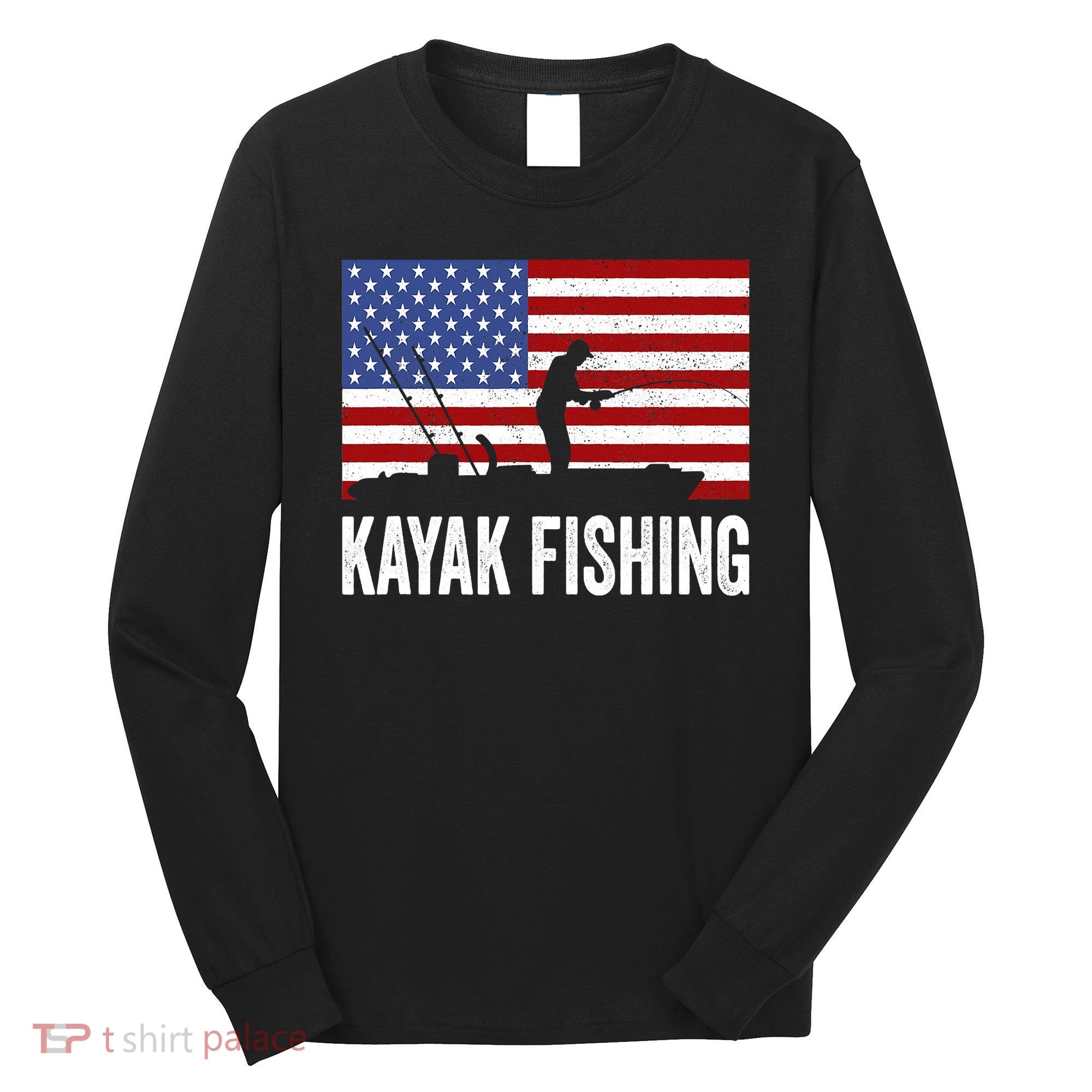 Kayaking Funny American Flag Angler Kayak Fishing Long Sleeve Shirt