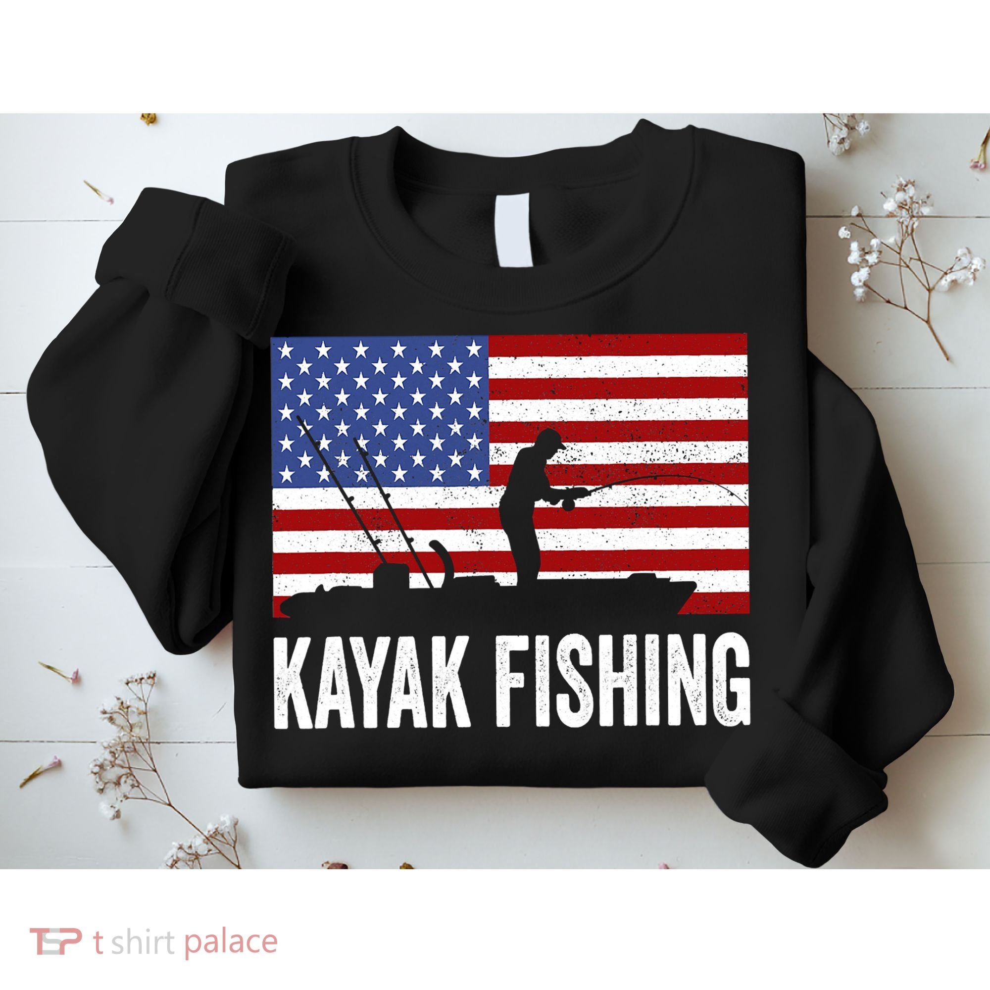 Kayaking Funny American Flag Angler Kayak Fishing Sweatshirt