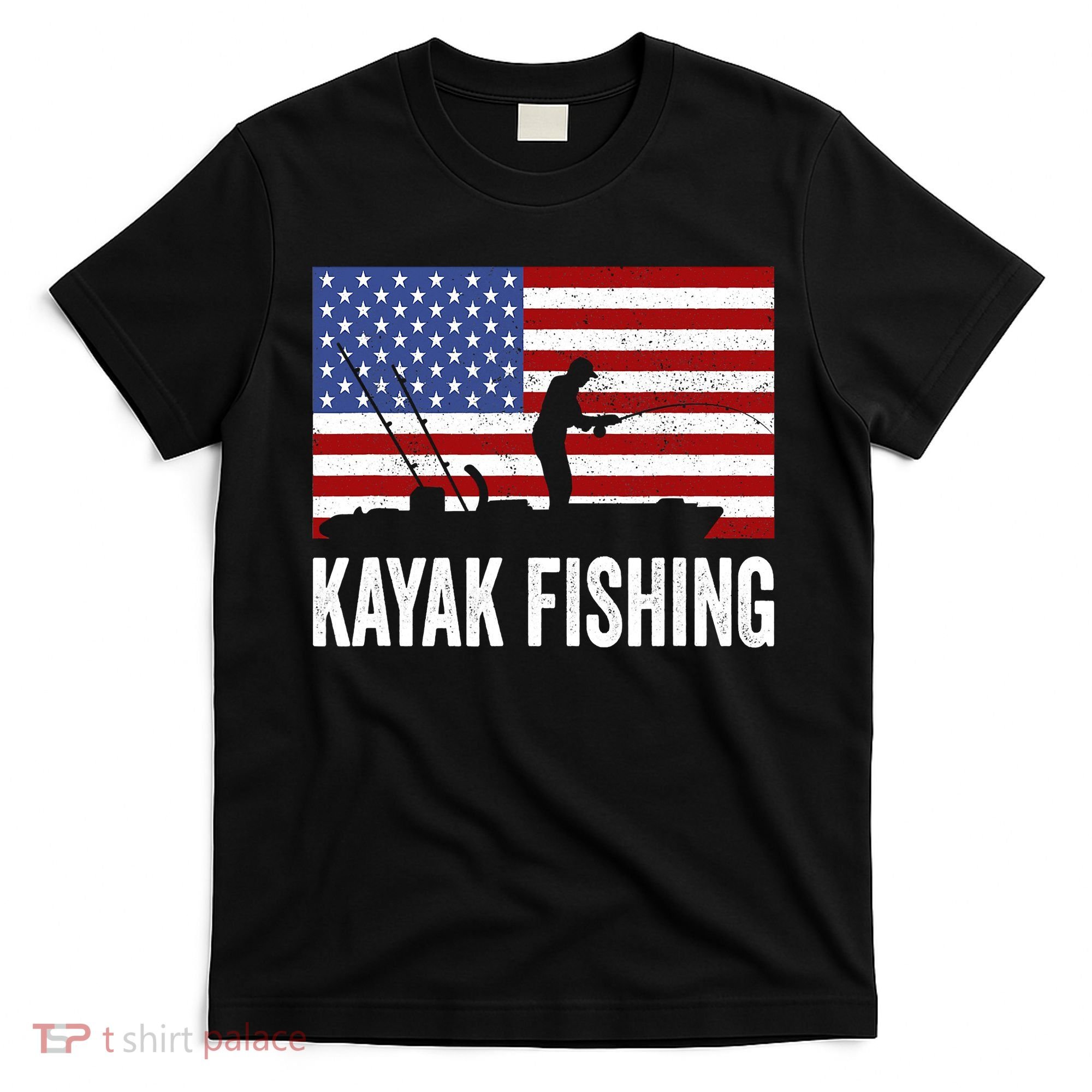 Kayaking Funny American Flag Angler Kayak Fishing T-Shirt