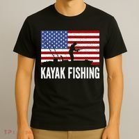 Kayaking Funny American Flag Angler Kayak Fishing T-Shirt thumb 3