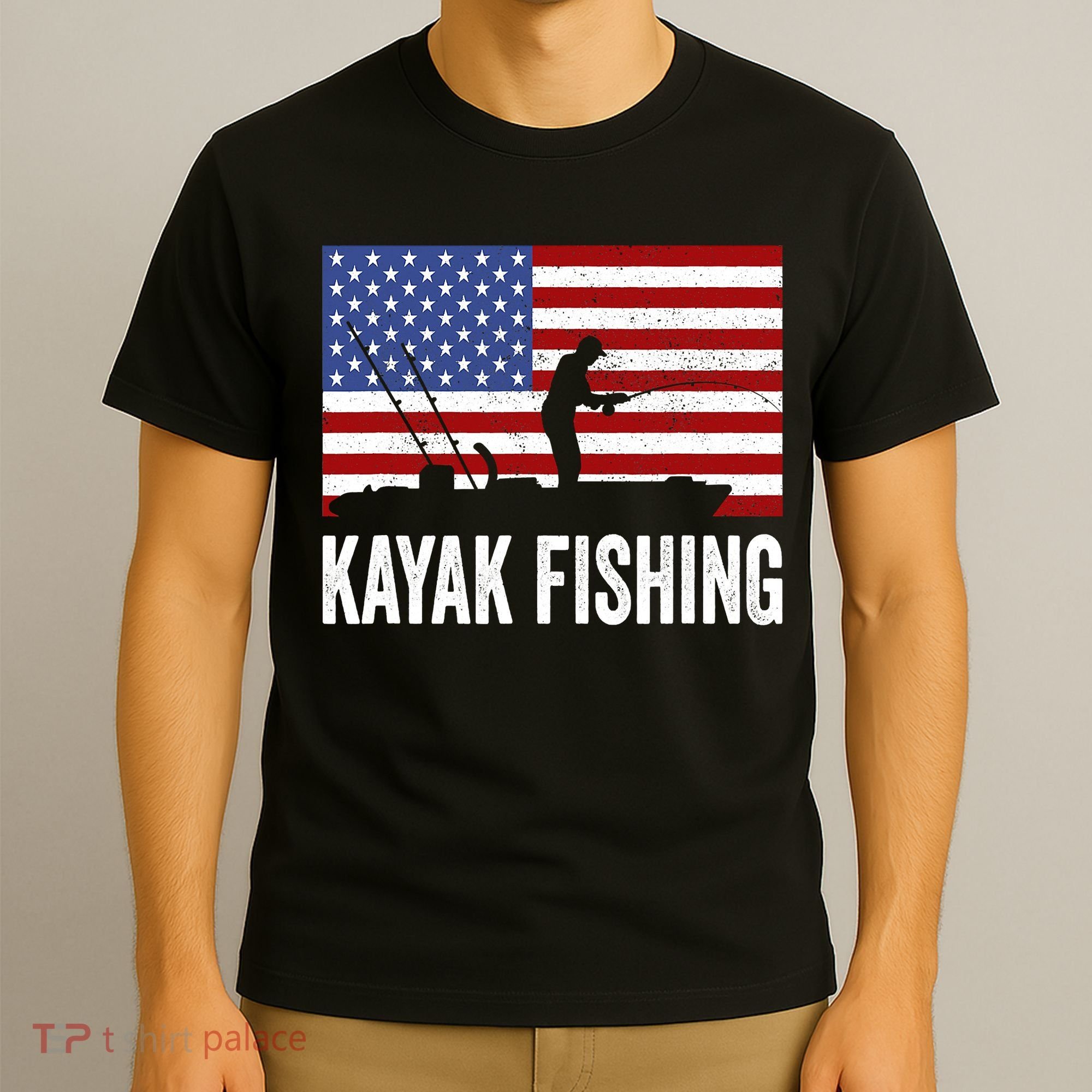 Kayaking Funny American Flag Angler Kayak Fishing T-Shirt