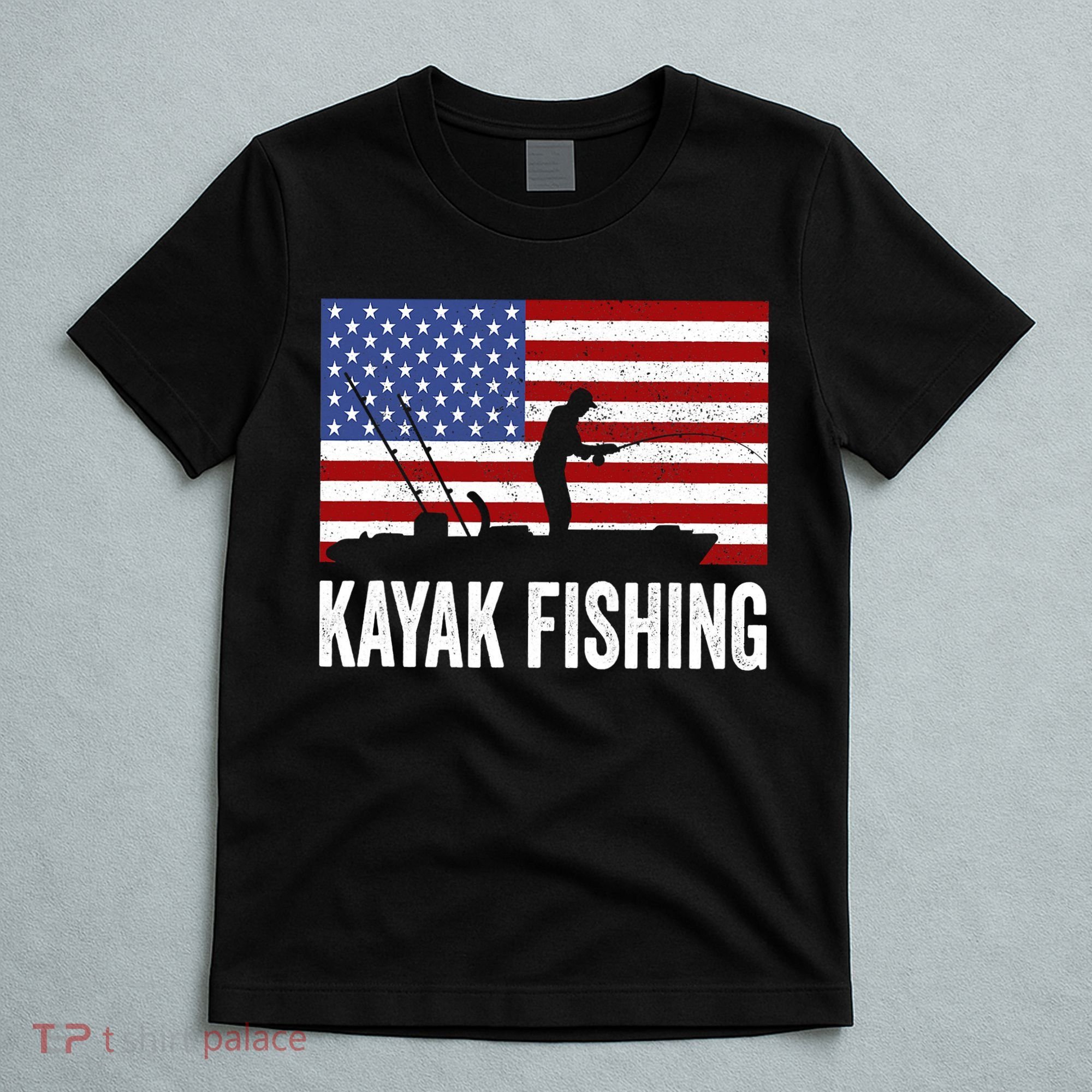Kayaking Funny American Flag Angler Kayak Fishing T-Shirt