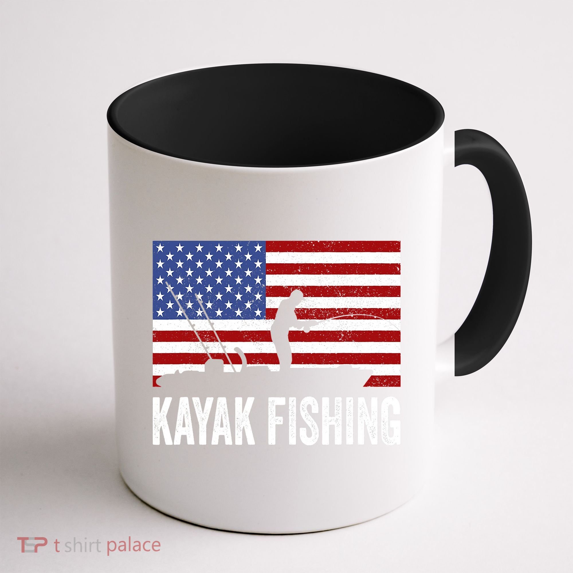 Kayaking Funny American Flag Angler Kayak Fishing Coffee Mug
