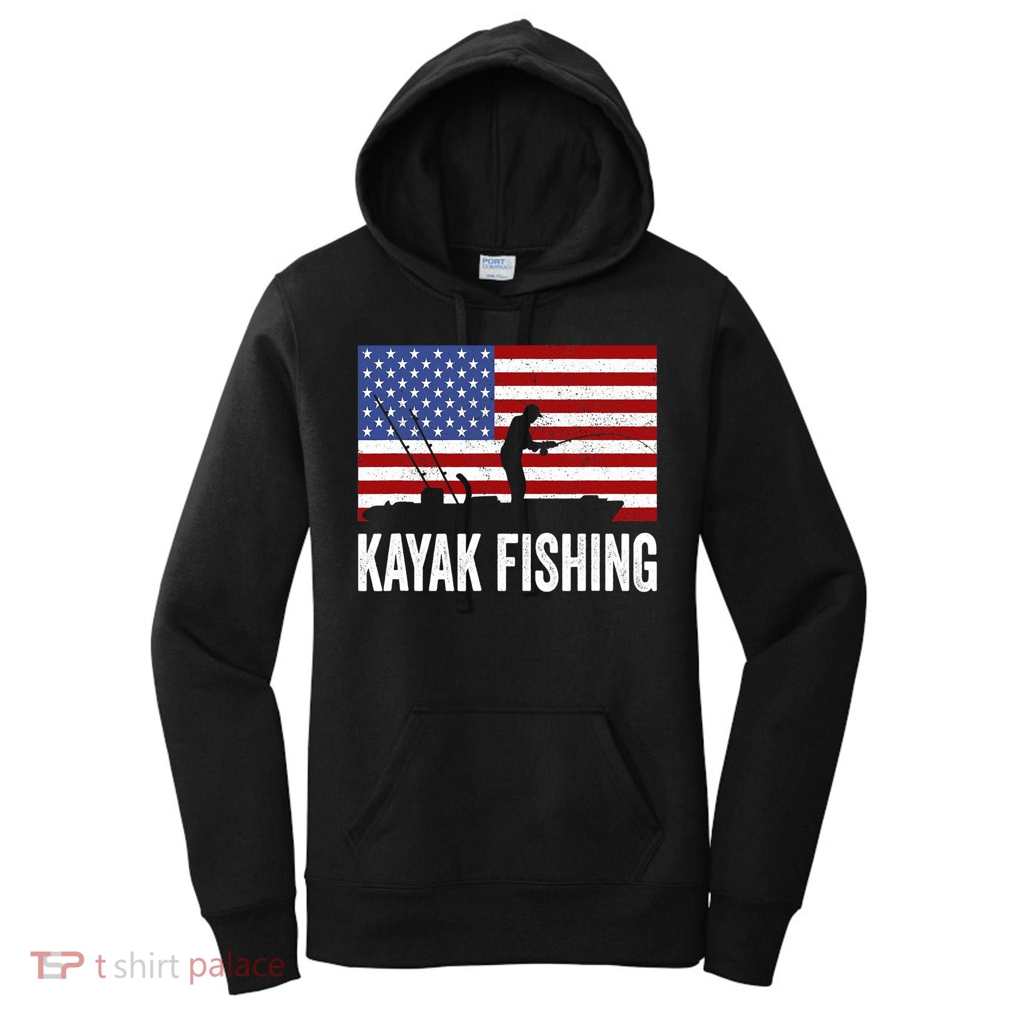Kayaking Funny American Flag Angler Kayak Fishing Women's Hoodie