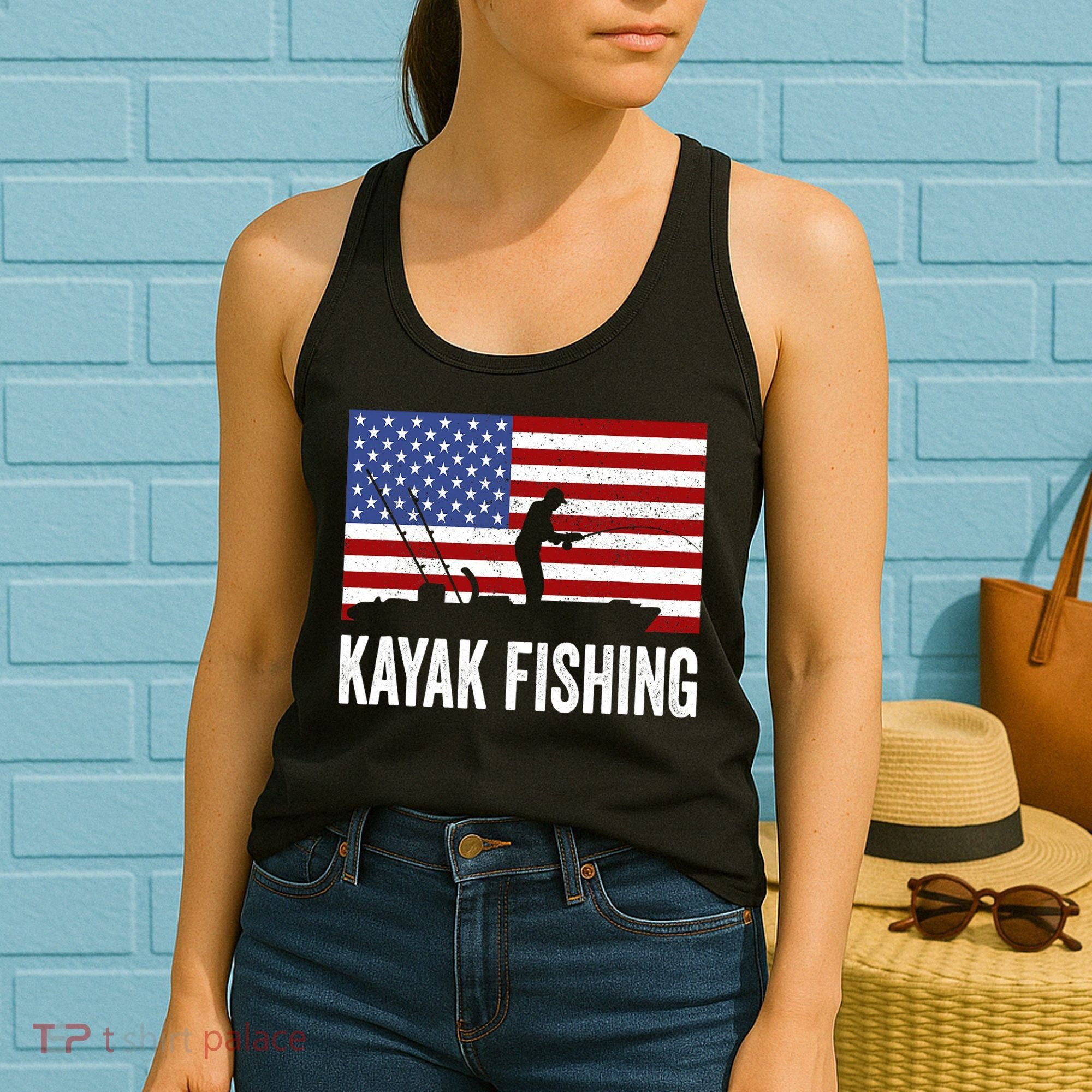 Kayaking Funny American Flag Angler Kayak Fishing Women's Tank Top