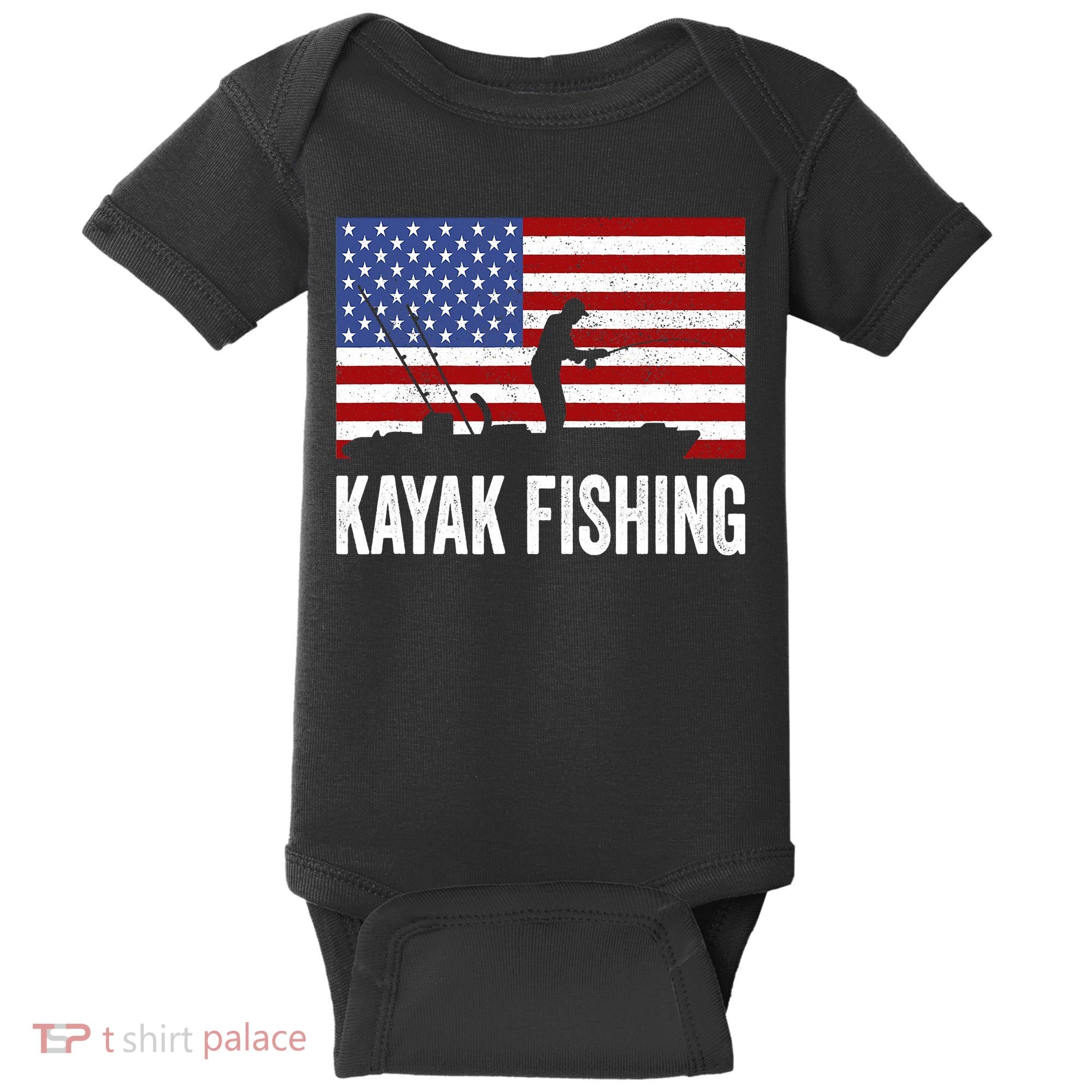Kayaking Funny American Flag Angler Kayak Fishing Baby Bodysuit
