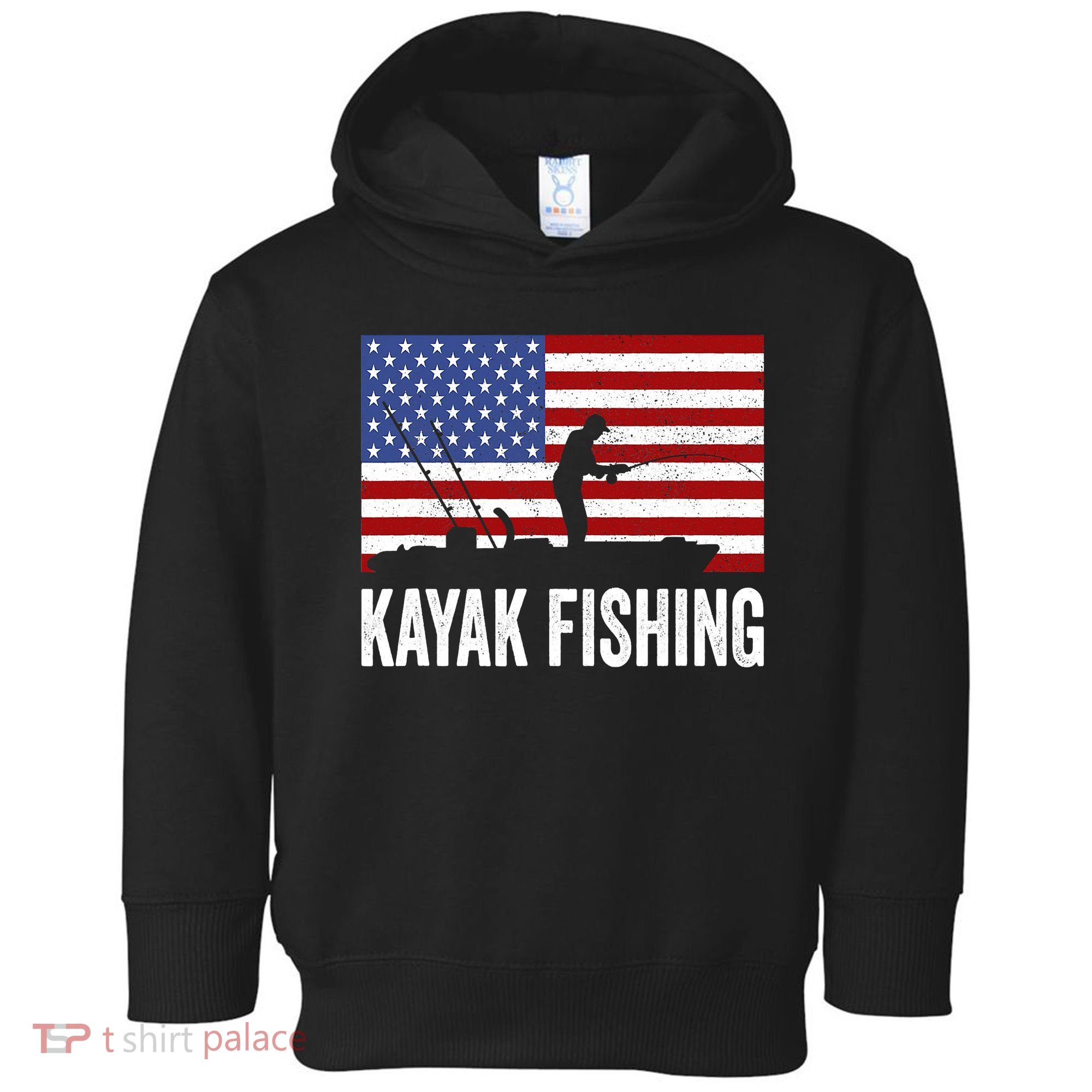 Kayaking Funny American Flag Angler Kayak Fishing Toddler Hoodie