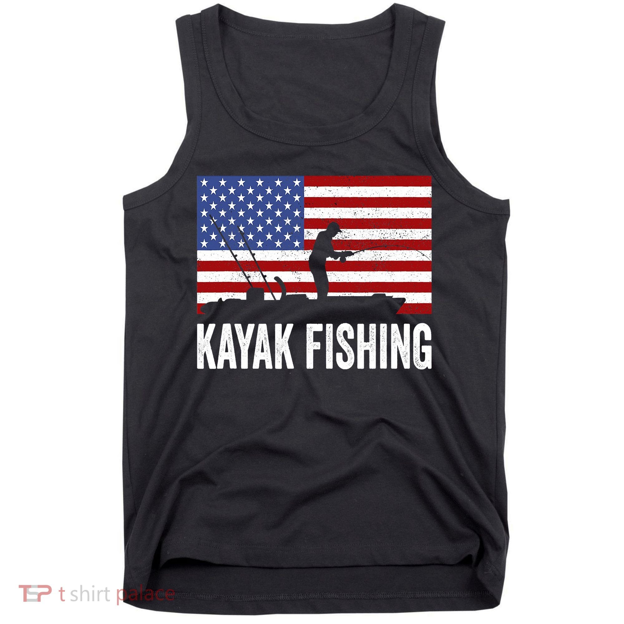 Kayaking Funny American Flag Angler Kayak Fishing Tank Top