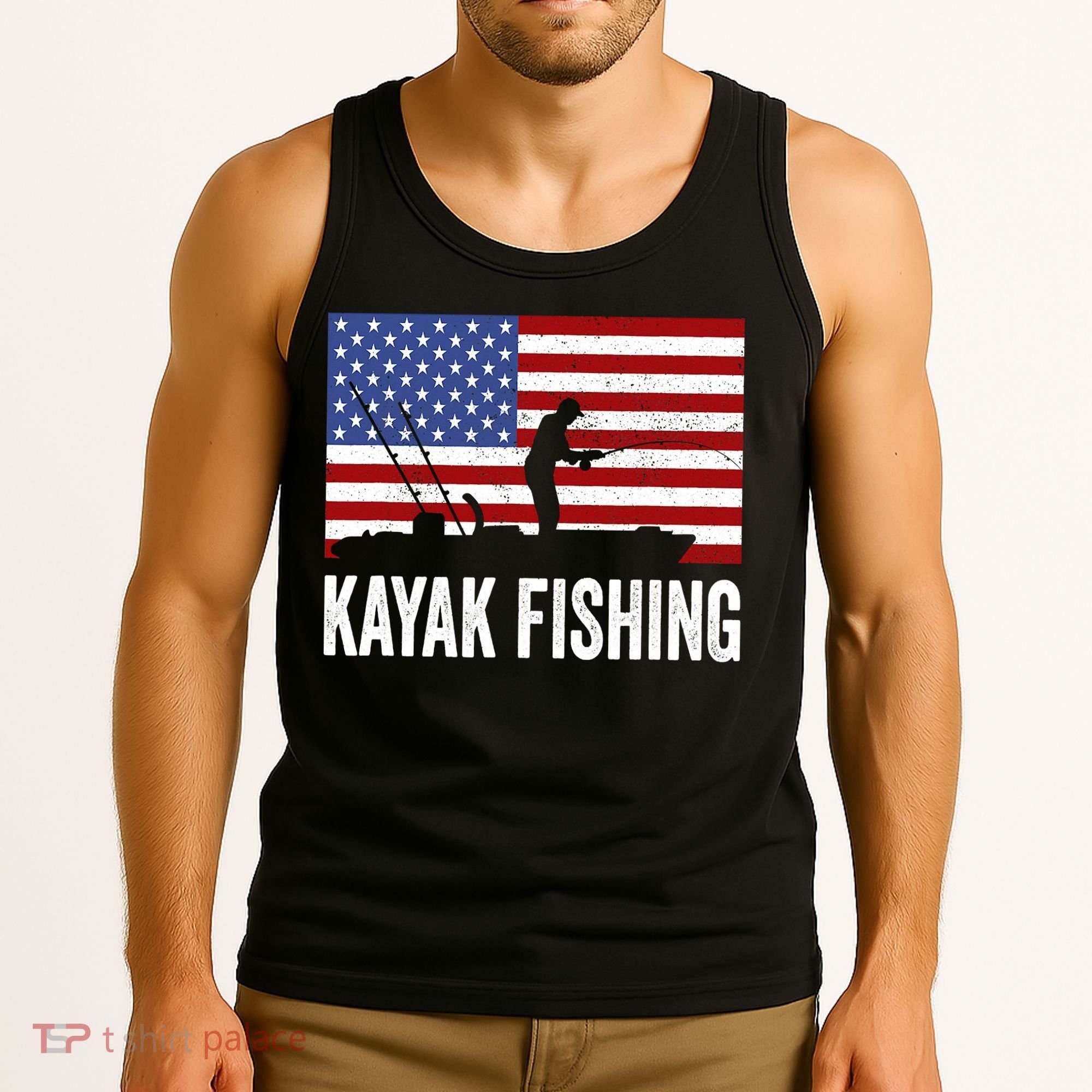 Kayaking Funny American Flag Angler Kayak Fishing Tank Top