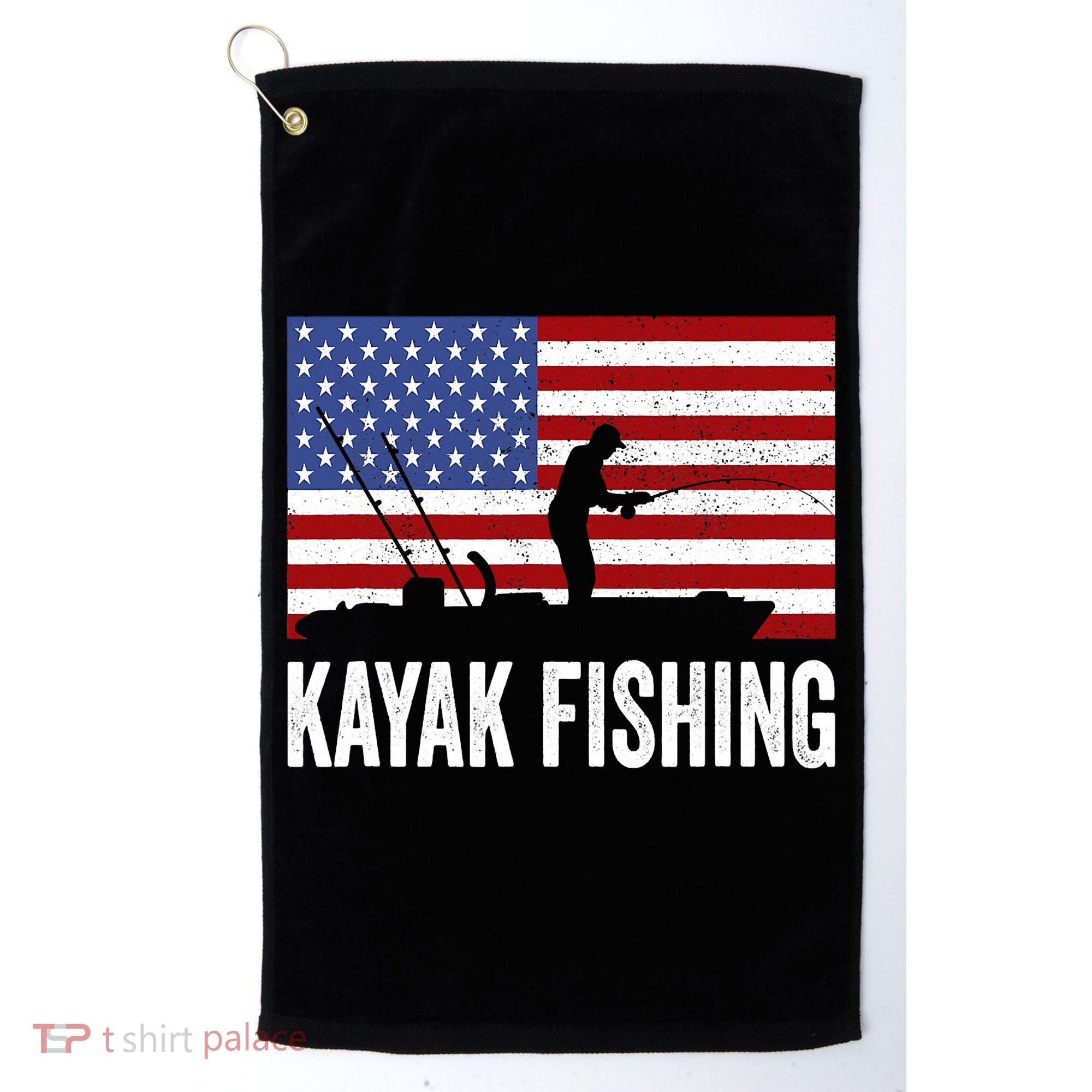Kayaking Funny American Flag Angler Kayak Fishing Golf Towel