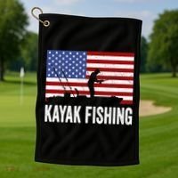 Kayaking Funny American Flag Angler Kayak Fishing Golf Towel thumb 1