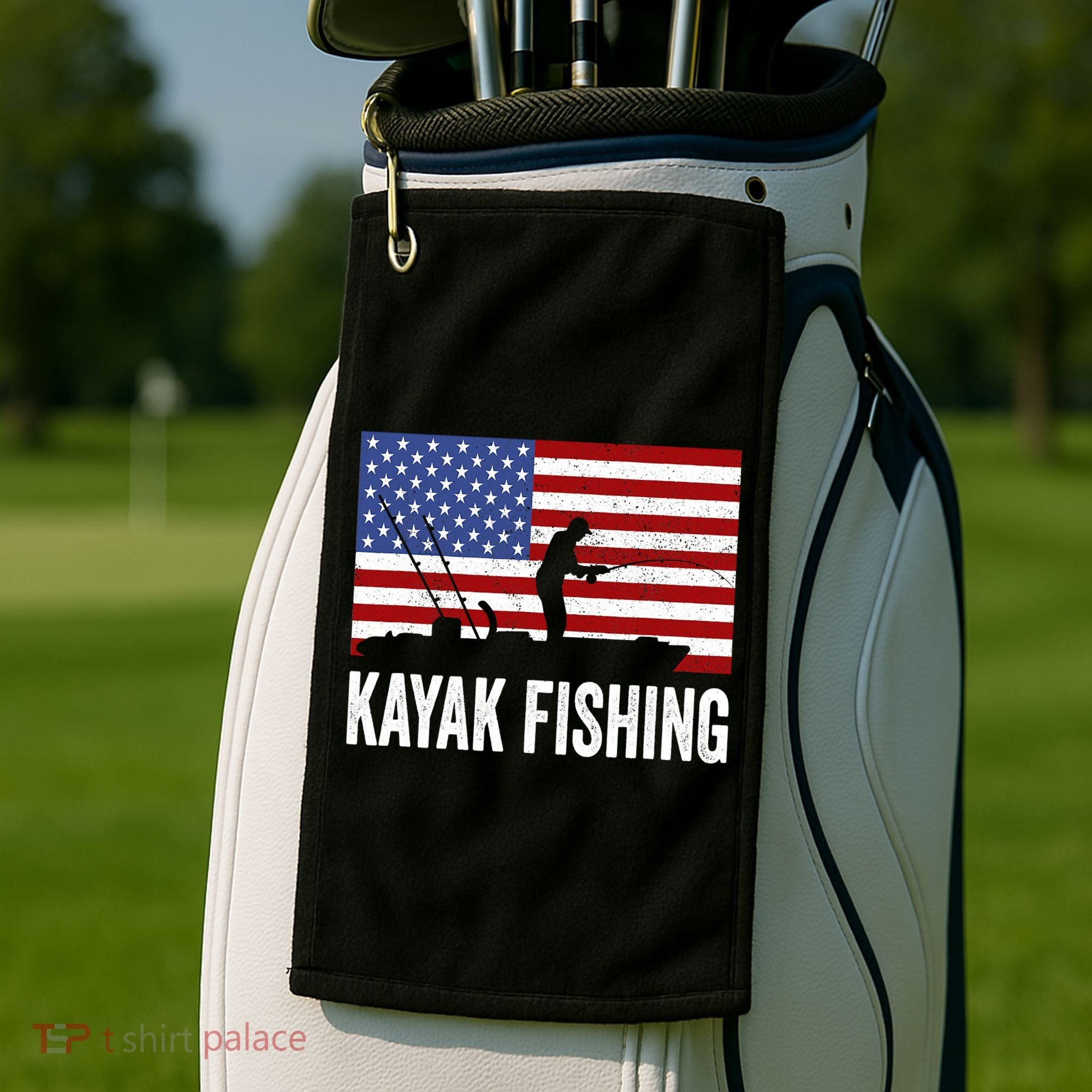 Kayaking Funny American Flag Angler Kayak Fishing Golf Towel