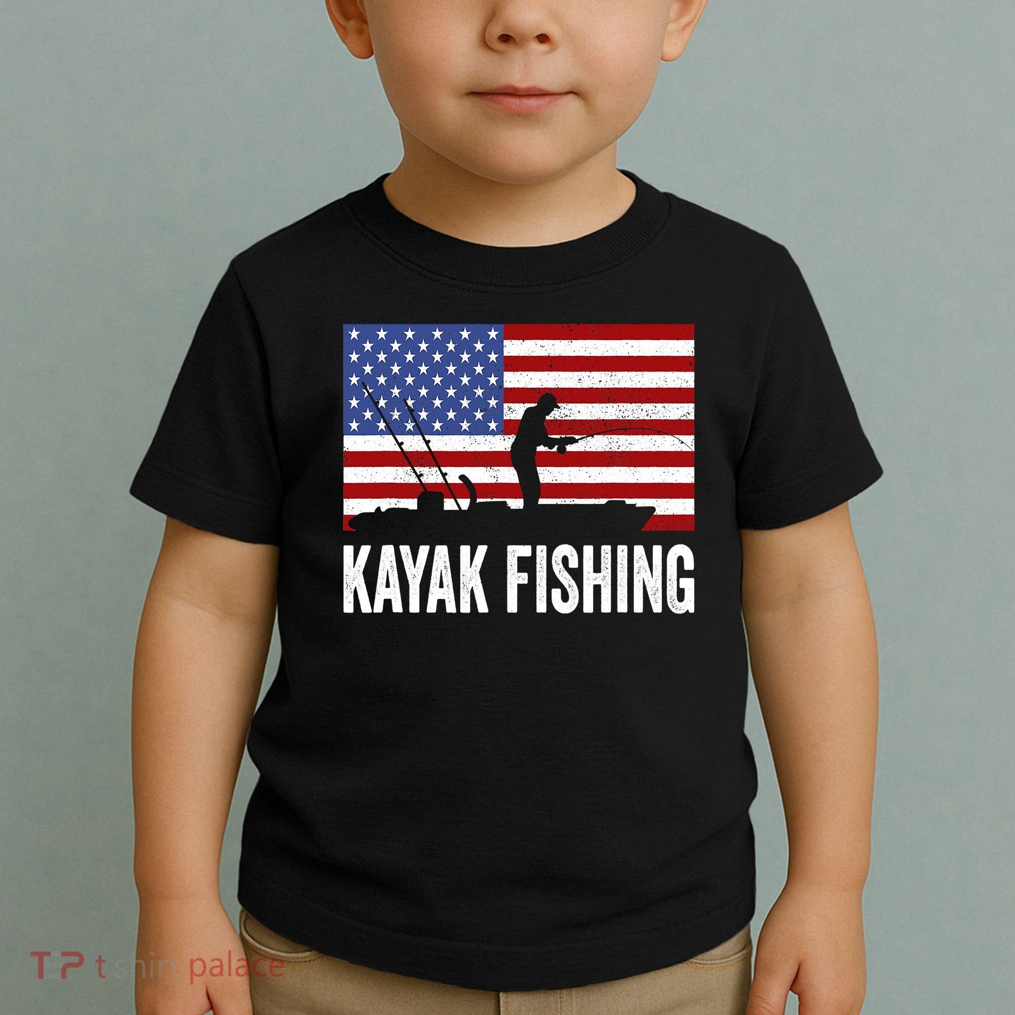 Kayaking Funny American Flag Angler Kayak Fishing Toddler T-Shirt