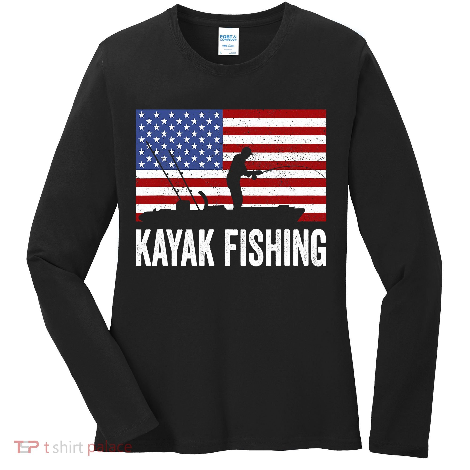 Kayaking Funny American Flag Angler Kayak Fishing Women's Long Sleeve Shirt