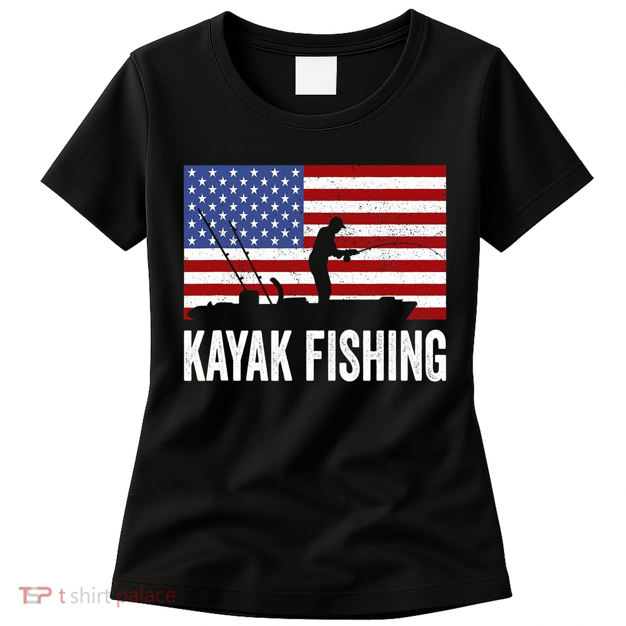 Kayaking Funny American Flag Angler Kayak Fishing Women's T-Shirt