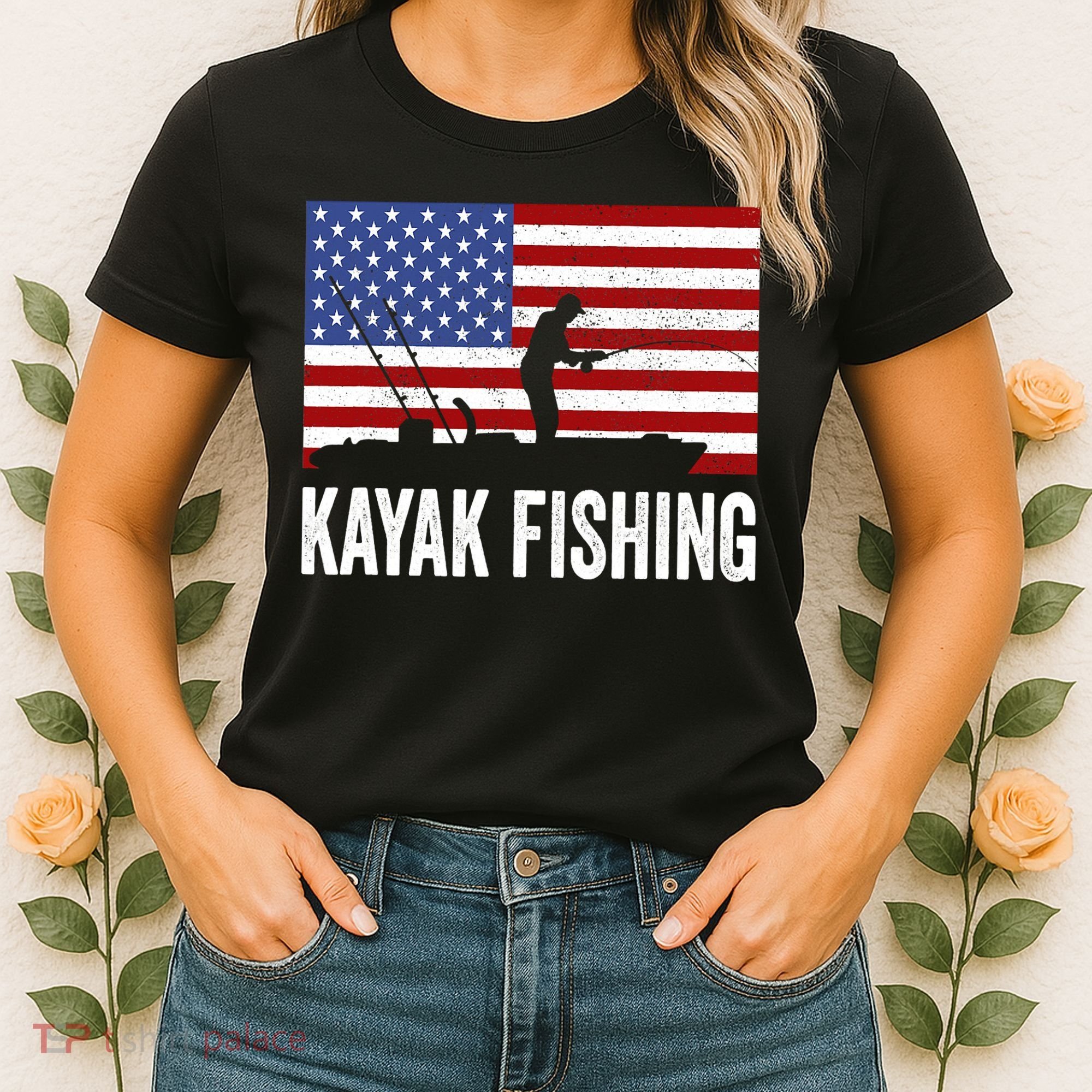 Kayaking Funny American Flag Angler Kayak Fishing Women's T-Shirt