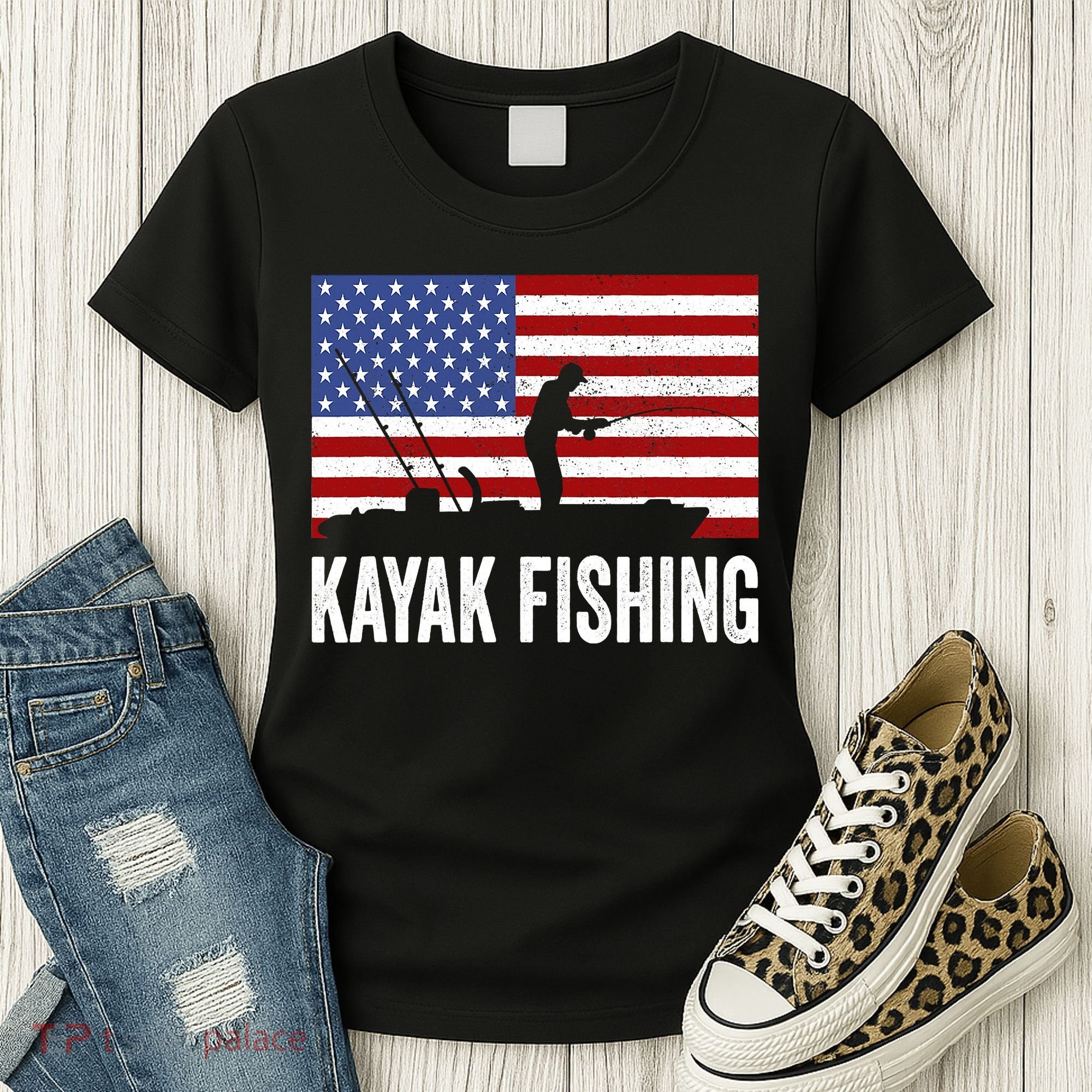 Kayaking Funny American Flag Angler Kayak Fishing Women's T-Shirt