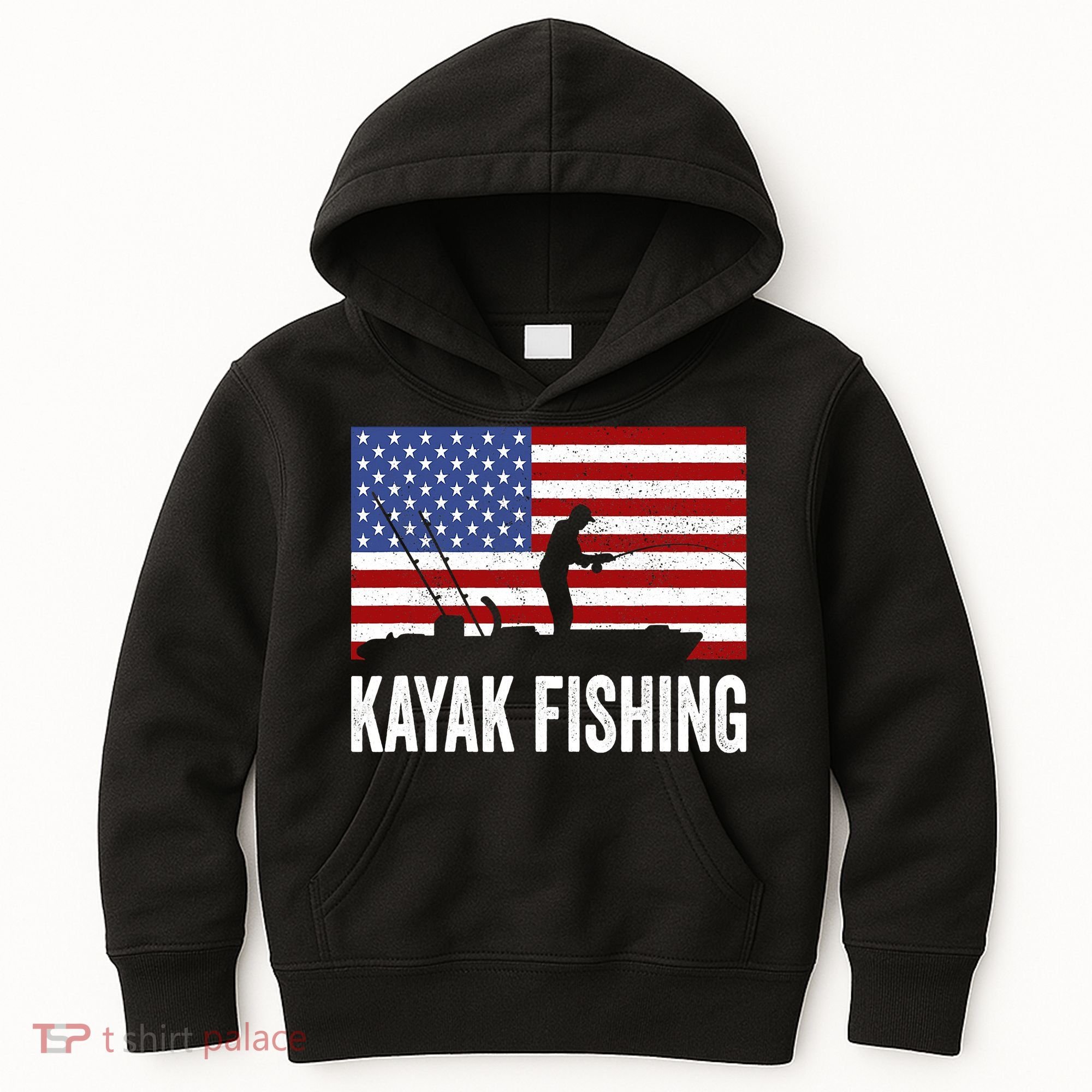 Kayaking Funny American Flag Angler Kayak Fishing Kids Hoodie