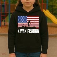 Kayaking Funny American Flag Angler Kayak Fishing Kids Hoodie thumb 3