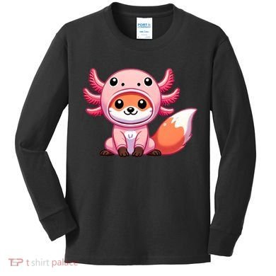 Kawaii Fox Axolotl Costume Kids Long Sleeve Shirt
