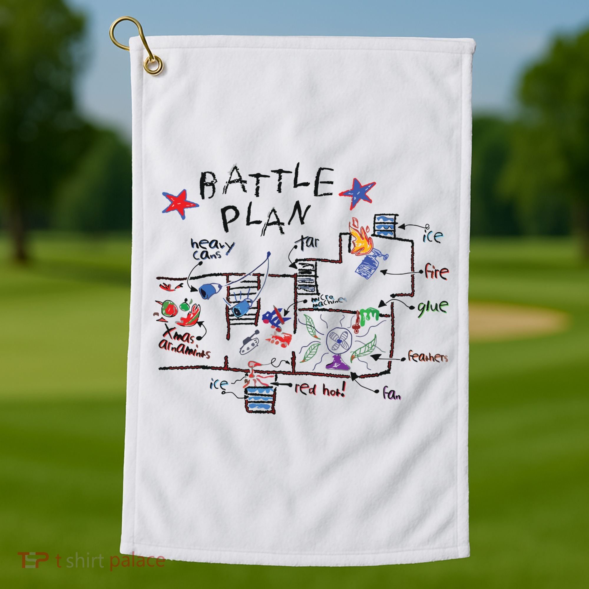 Kids Funny Battle Plan Christmas Home Hand Dawn Alone Xmas Golf Towel