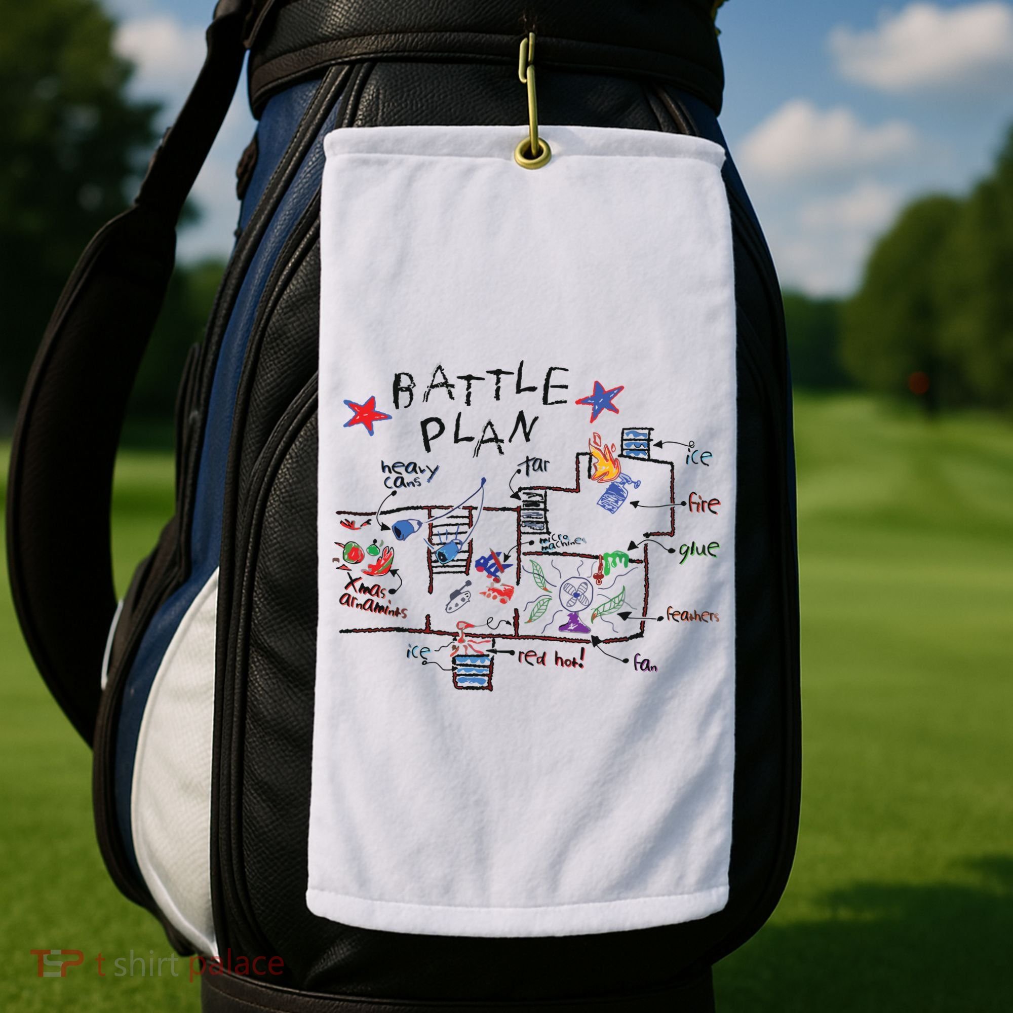 Kids Funny Battle Plan Christmas Home Hand Dawn Alone Xmas Golf Towel