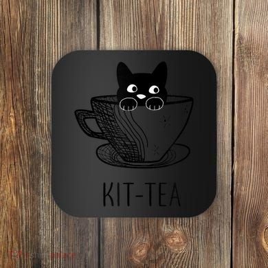 KitTea Funny Cat Lover Gift, Cute Black Cat Coaster