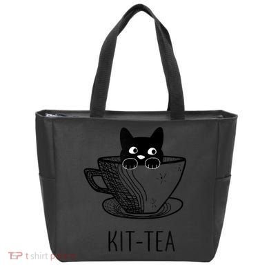 KitTea Funny Cat Lover Gift, Cute Black Cat Tote Bag