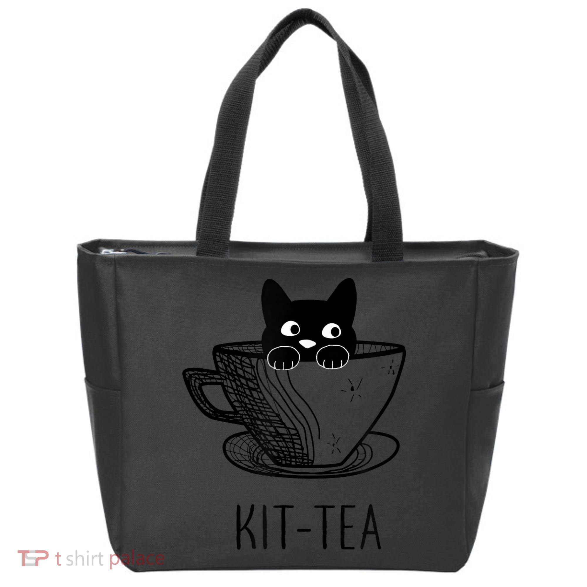 KitTea Funny Cat Lover Gift, Cute Black Cat Tote Bag