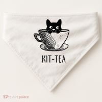 KitTea Funny Cat Lover Gift, Cute Black Cat USA-Made Doggie Bandana thumb 0