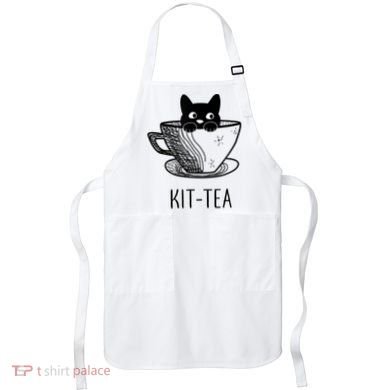 KitTea Funny Cat Lover Gift, Cute Black Cat Apron
