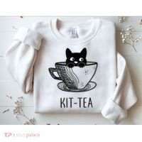 KitTea Funny Cat Lover Gift, Cute Black Cat Sweatshirt thumb 2