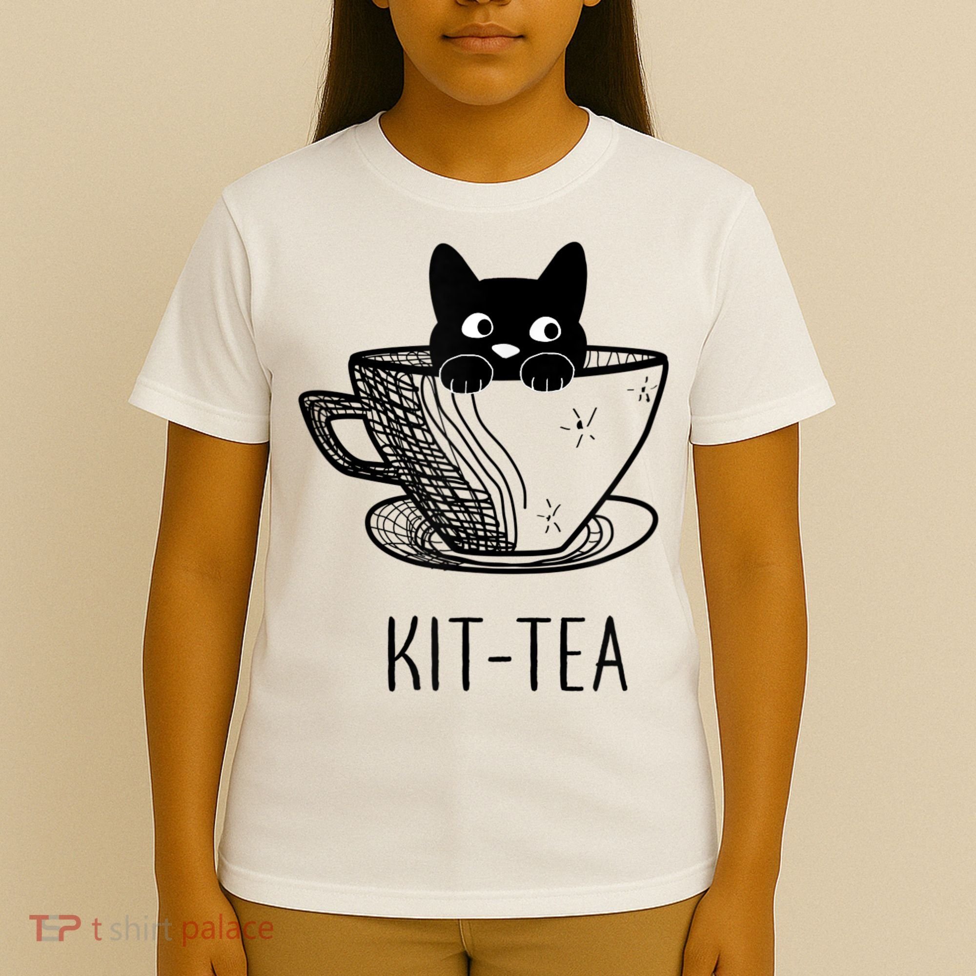 KitTea Funny Cat Lover Gift, Cute Black Cat T-Shirt