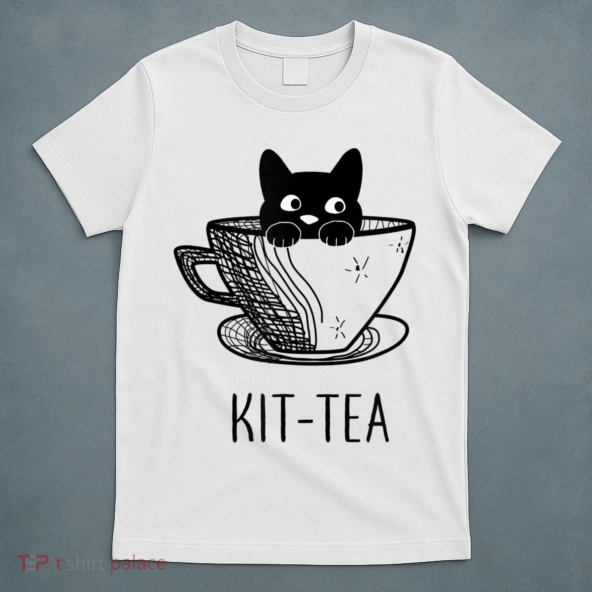 KitTea Funny Cat Lover Gift, Cute Black Cat T-Shirt