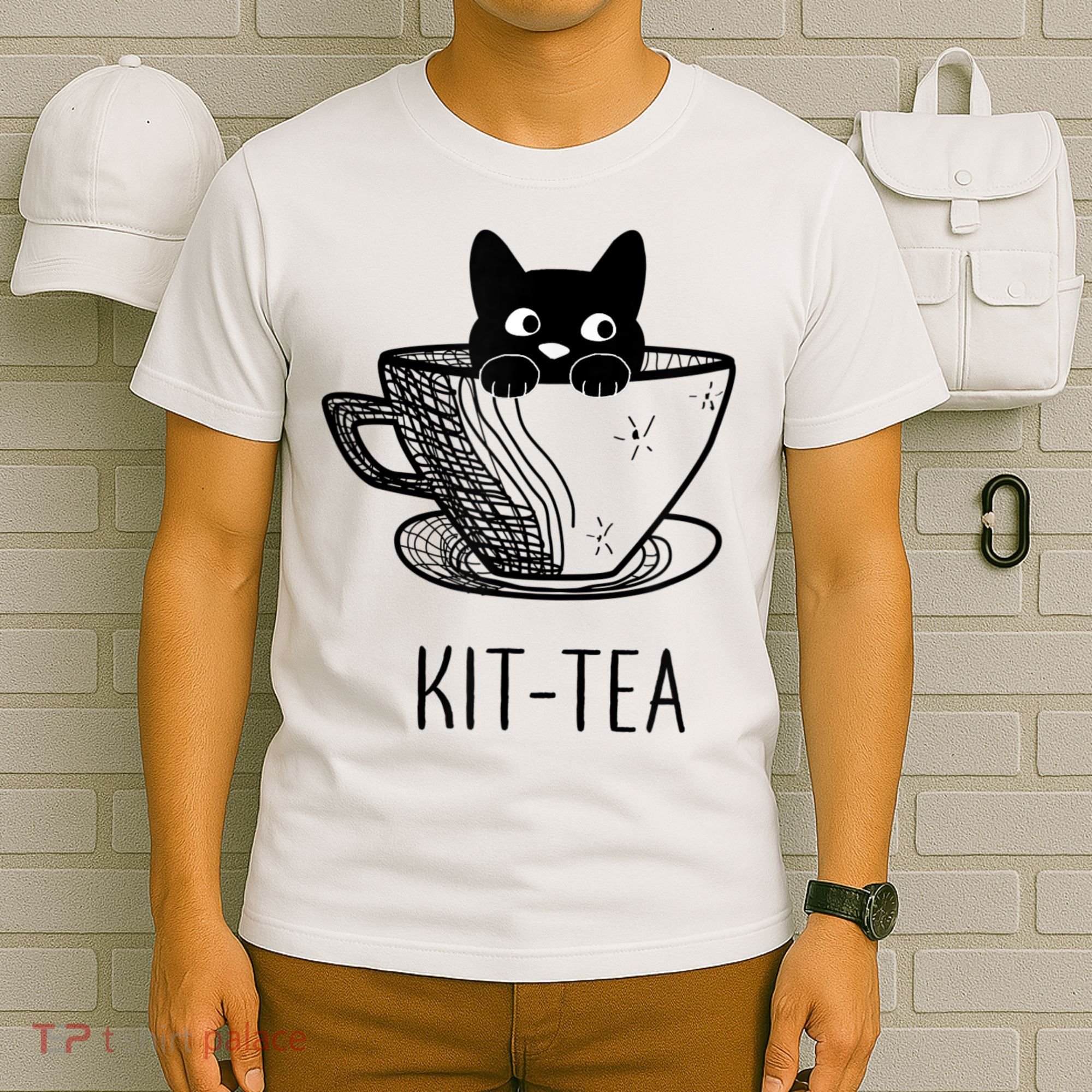 KitTea Funny Cat Lover Gift, Cute Black Cat T-Shirt