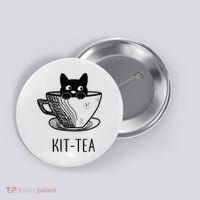 KitTea Funny Cat Lover Gift, Cute Black Cat Button thumb 0