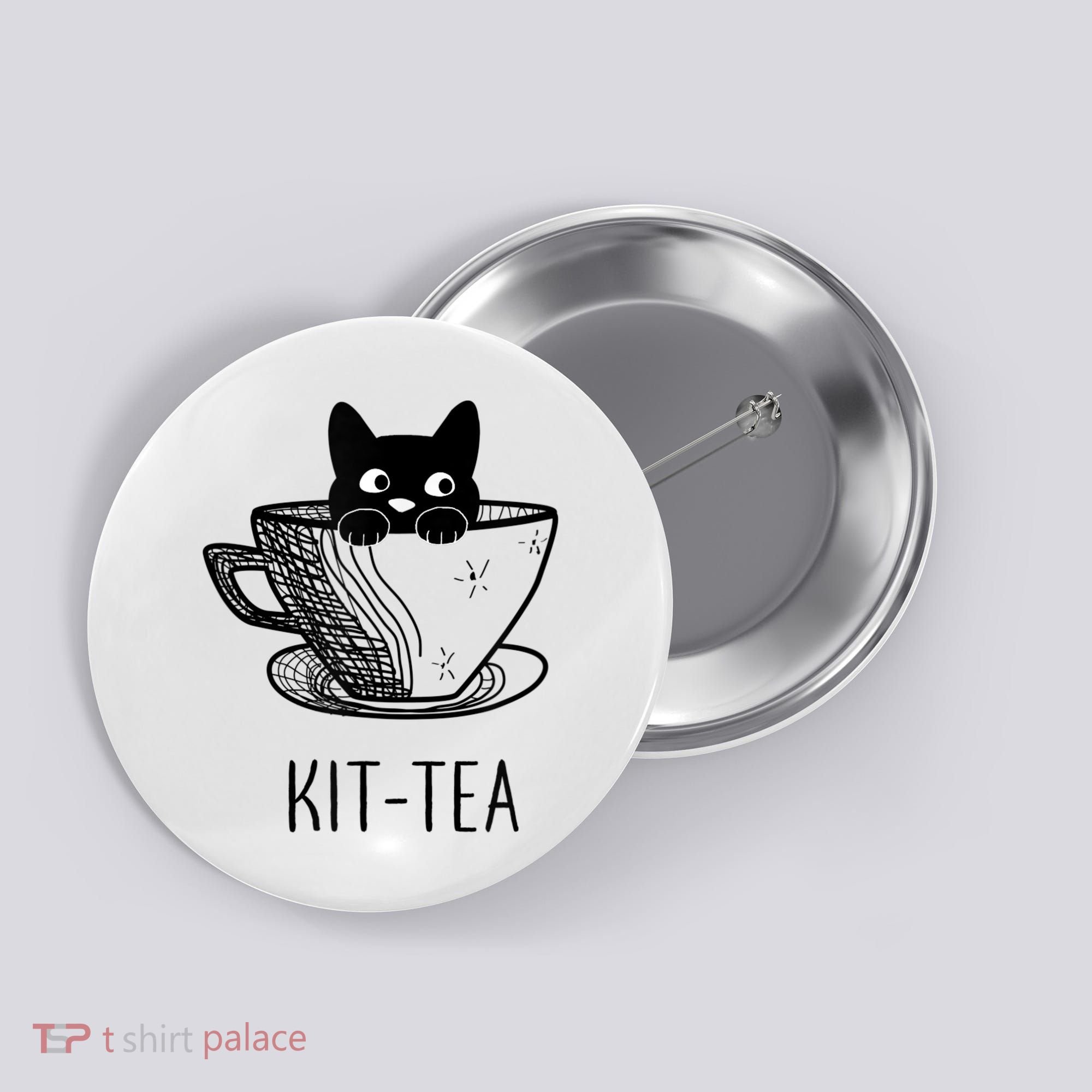 KitTea Funny Cat Lover Gift, Cute Black Cat Button