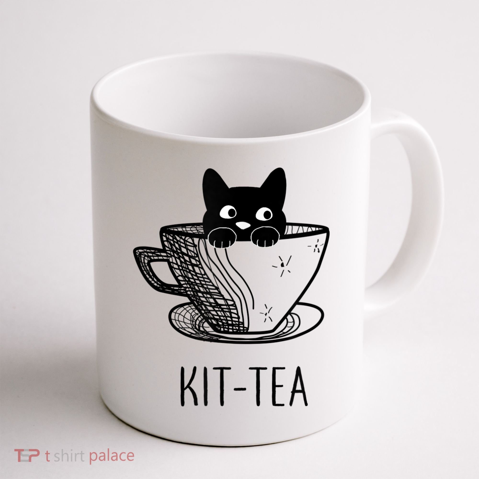 KitTea Funny Cat Lover Gift, Cute Black Cat Coffee Mug