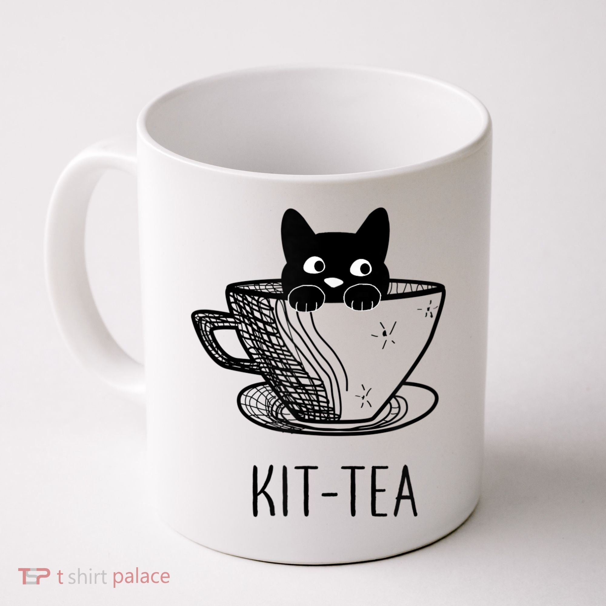 KitTea Funny Cat Lover Gift, Cute Black Cat Coffee Mug