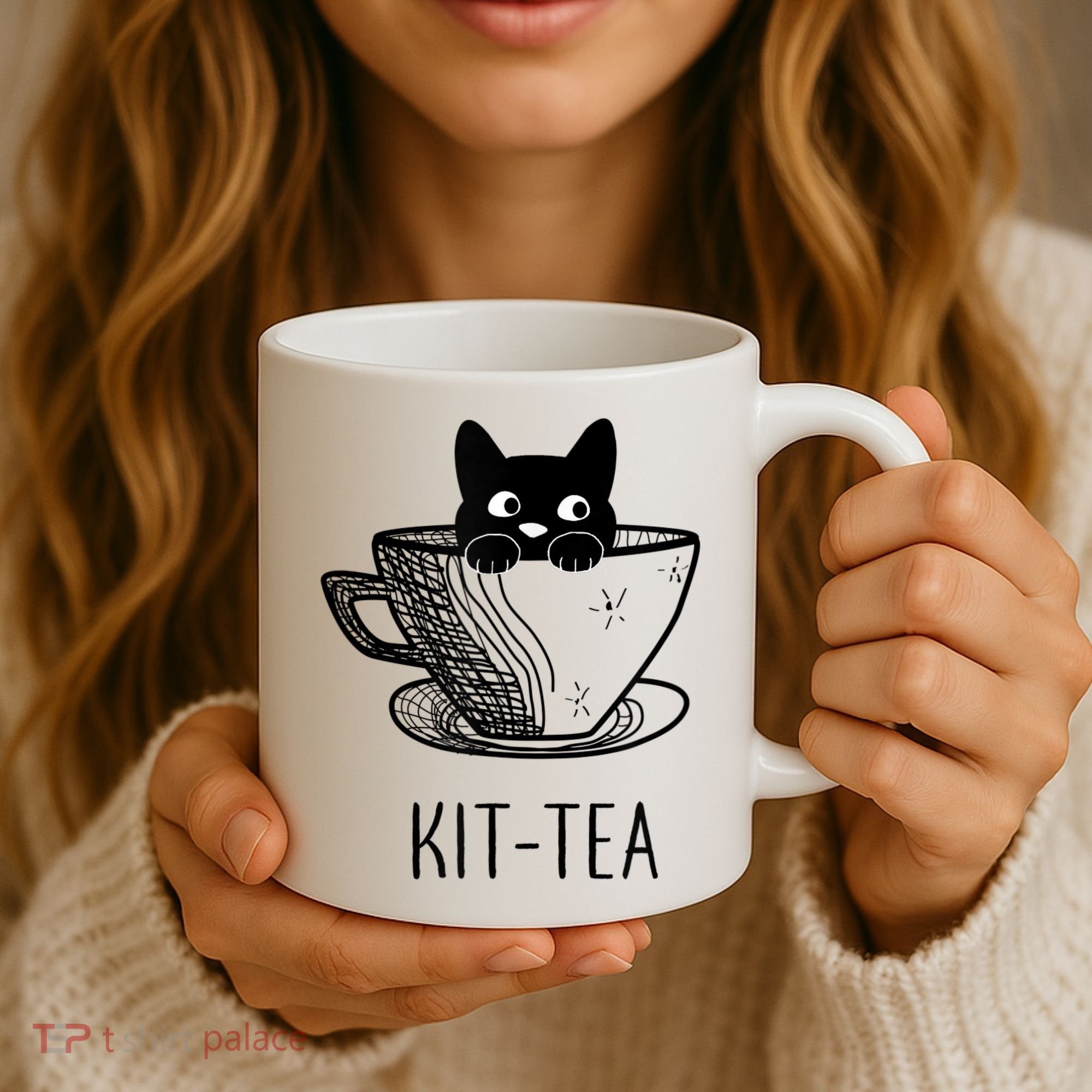 KitTea Funny Cat Lover Gift, Cute Black Cat Coffee Mug