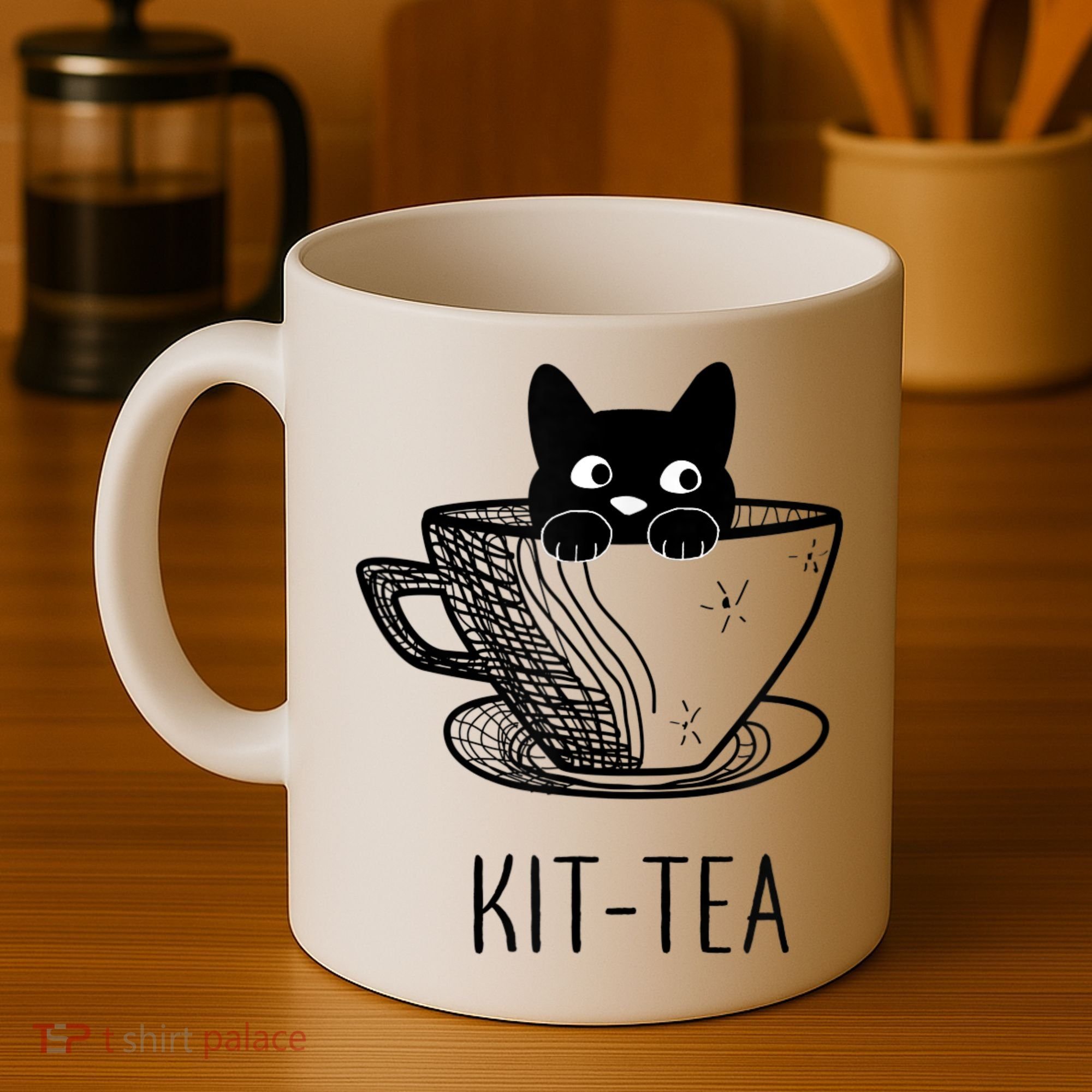 KitTea Funny Cat Lover Gift, Cute Black Cat Coffee Mug