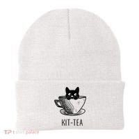 KitTea Funny Cat Lover Gift, Cute Black Cat Beanie thumb 0